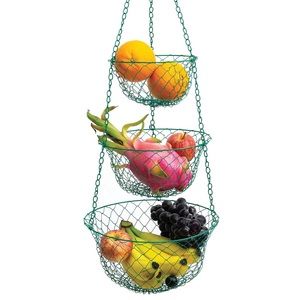 🏷 vintage green collapsible hanging metal fruit basket